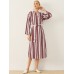 Stripe Pattern Double Slit Hem Long Sleeve Stand Collar Dress