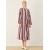 Stripe Pattern Double Slit Hem Long Sleeve Stand Collar Dress