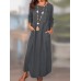 Solid Pocket 3 4 Sleeve Crew Neck Casual Dress