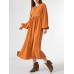 Solid Slit Tie Front Long Sleeve V  neck Casual Dress