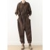 New style literary retro women's loose lace-up one-piece brown overalls