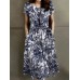 Plants Print Pocket Drawstring Waist Short Sleeve Vintage Dress