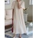 Solid Pleated Short Sleeve Crew Neck Casual Dress