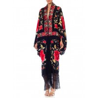 Morphew Collection Red & Black Silk Hand Embroidered Floral Cocoon