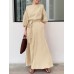 Solid Puff Sleeve Pocket Tie Crew Neck Maxi Vintage Dress