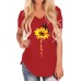 Casual Loose Butterfly Sunflower Print V  neck Irregular Hem T  shirts