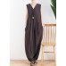 Korean version of the thin wide-leg jumpsuit female summer cotton and linen loose fashion chocolate nine points jumpsuit