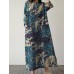 Allover Flower Print Pocket Crew Neck Vintage Dress