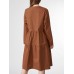 Solid Button Half Placket Long Sleeve Stand Collar Dress