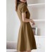 Solid A  line Short Sleeve V  neck Dress For Women