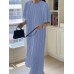 Solid Pleated Short Sleeve Crew Neck Casual Dress