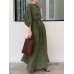 Solid Puff Sleeve Pocket Tie Crew Neck Maxi Vintage Dress