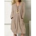 Solid Pocket Long Sleeve Crew Neck Vintage Dress