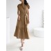 Solid Slit Pocket Lapel Short Sleeve Dress With Belt