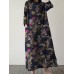 Allover Flower Print Slit Crew Neck Pocket Dress