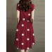 Dot Print Drawstring Waist Pocket Short Sleeve Dress