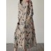 Plants Print Pocket Slit Crew Neck Dress