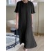 Solid Pleated Short Sleeve Crew Neck Casual Dress