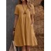 Solid Short Sleeve Pocket Crew Neck Vintage Dress