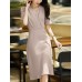 Pleated Wrap V  neck Solid Short Sleeve A  line Dress